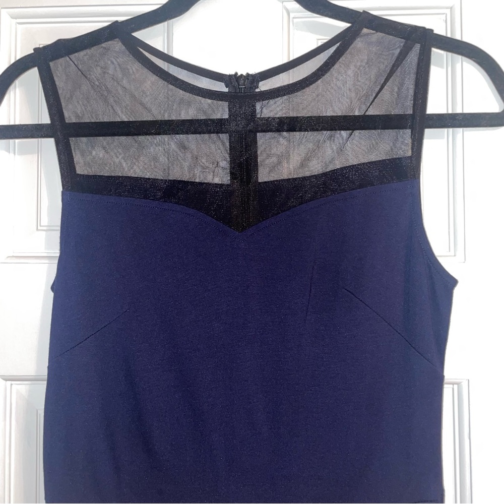 High Neck Mesh Navy Dress